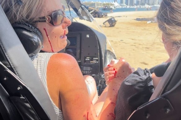 New Zealand friends Elmarie Steenberg (left) and Marle Swart in the aftermath of the Sea World helicopter crash.