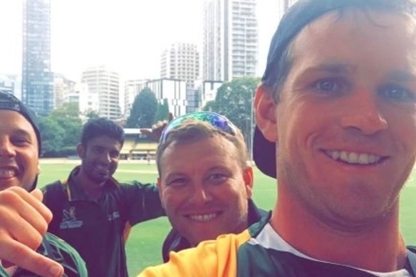 Pat Lawrence (right) and Aamer Jamal (second from left) while playing for Hawkesbury Cricket Club.