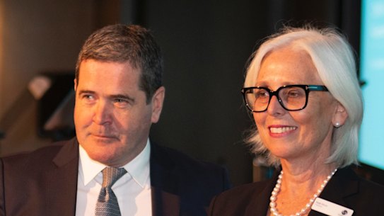 Healthscope chairman Paula Dwyer and chief executive Gordon Ballantyne. 