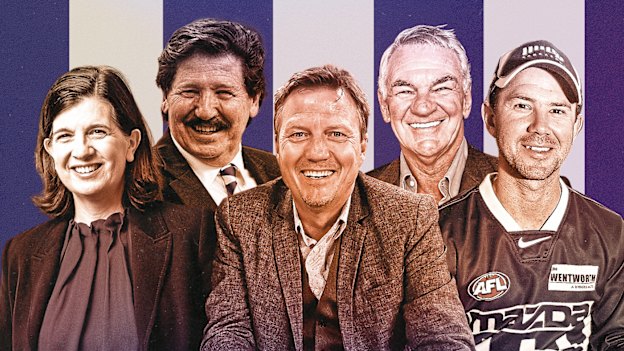 North Melbourne powerbrokers: President Sonja Hood, Peter de Rauch, commentator and former president James Brayshaw, Peter Scanlon, former Australian Test captain Ricky Ponting.