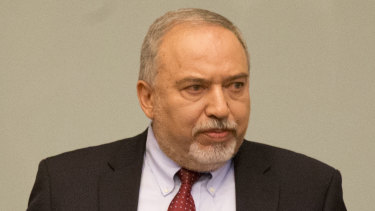 Israeli Defense Minister Avigdor Lieberman delivers a statement at the Knesset, Israel's Parliament on Wednesday.