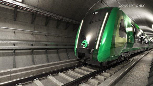 An artist’s impression of a Suburban Rail Loop train.