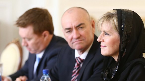 Foreign Minister Julie Bishop with Iran's Foreign Affairs Dr Mohammad Zarif in Tehran in 2015.