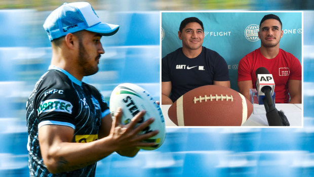 Early interest: Valentine Holmes and Jason Taumalolo during their exploratory visit to the US.