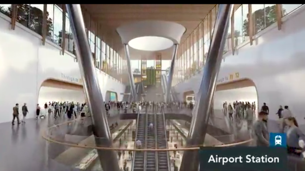 A 2019 artist's impression of the station that could be built at Melbourne Airport.