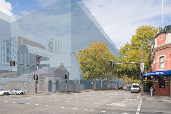 Artist’s impression of the visual impact of the maximum building envelope proposed for architects scoping the Powerhouse Museum site at Ultimo.