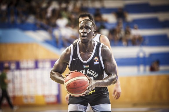 South Sudan’s Sunday Dech playing in FIBA World Cup qualifying.