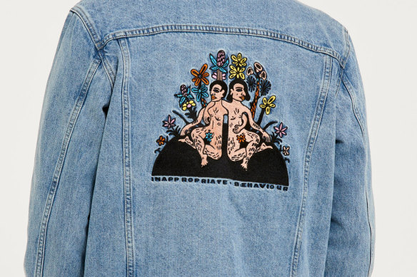 Lime Cordiale Trucker Jacket with artwork by Louis Leimbach
