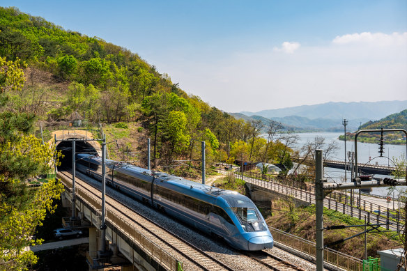 On the bullet train from Seoul to Busan.