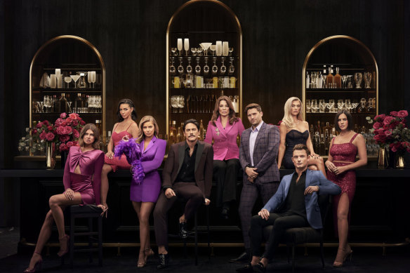 The cast of Bravo’s “Vanderpump Rules,” from left: Raquel Leviss, Scheana Shay, Ariana Madix, Tom Sandoval, Lisa Vanderpump, Tom Schwartz, Lala Kent, James Kennedy and Katie Maloney. 