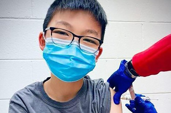 Caleb Chung, 12, was one of the volunteers in the Pfizer vaccine study in the US.