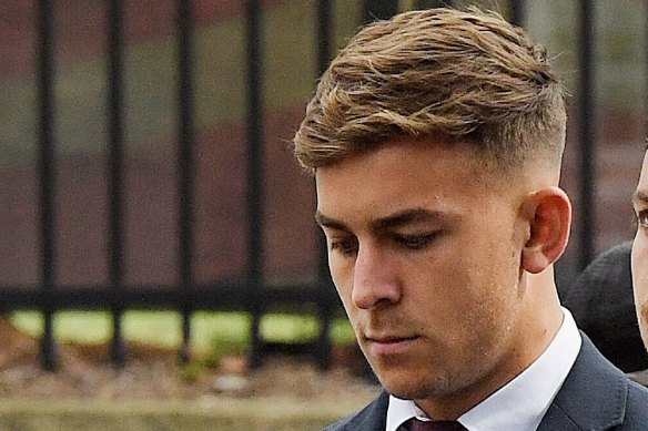 Callan Sinclair is also on trial, having pleaded not guilty along with Mr de Belin to a string of sexual assault charges.