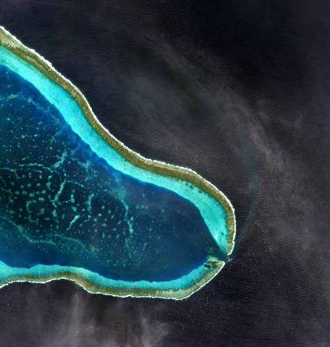 A satellite image of Scarborough Shoal, known for its rich fishing waters.
