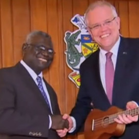 Prime Minister Scott Morrison with his Solomon Island’s counterpart Manasseh Sogavare
