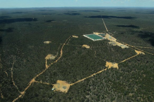 The Bibblewindi ponds, part of Santos' Narrabri coal seam gas project, in the Pilliga State Forest.