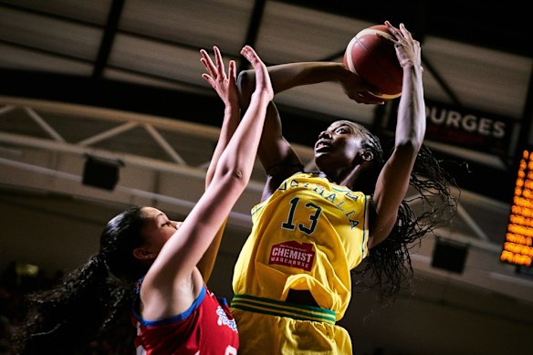 Ezi Magbegor scored 15 points for the Opals during their second-round clash with Puerto Rico.