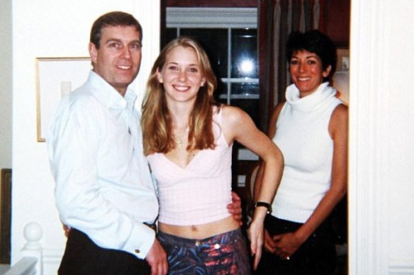 Prince Andrew with Virginia Giuffre, then Virginia Roberts, at the London home of Ghislaine Maxwell (right) in 2001.
