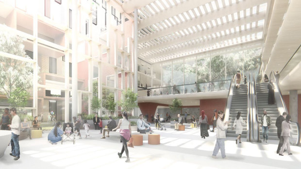 An artist’s impression of the new Footscray hospital foyer. 