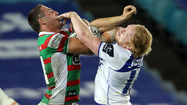 Handbags: Sam Burgess and James Graham get into a fight way back in 2012.