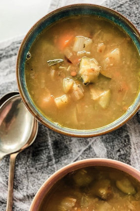 A lovely warming soup for lunch. I feel it will be even more beautiful by tomorrow. Thank you, Karen Martini, for the recipe [June 20].