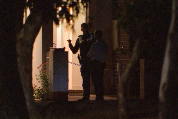 Police at the property in Alfredton on Saturday night.