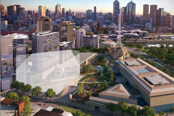 An artist’s representation of the approved masterplan for Melbourne’s arts precinct redevelopment.