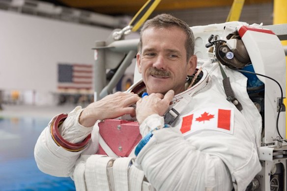 Commander Chris Hadfield before the start of a spacewalk training session in 2012.