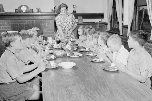 Children dining at Fairbridge Farm in Molong, NSW.