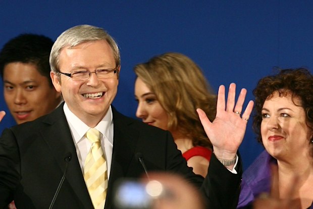 Kevin Rudd led Labor to emphatic victory in 2007, in part due to the Howard government’s WorkChoices policy.