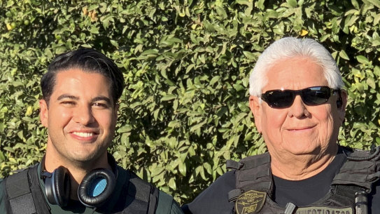 Mark Fennell with an investigator while recording for Nut Jobs.