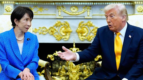 Japanese Prime Minister Sanae Takaichi with Donald Trump at the White House on Thursday.