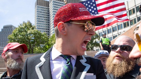 Milo Yiannopoulos wearing a “Make America Straight Again” cap. He branded himself as an “ex-gay”.