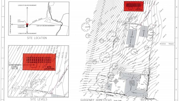 Documents from the application which show the homestead in relation to the site (in red).