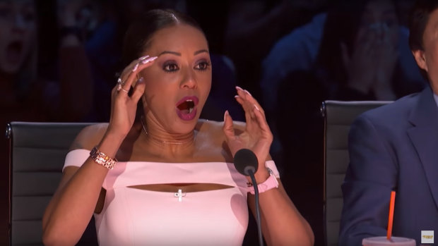 America's Got Talent judge Mel B reacts with shock to the fall.