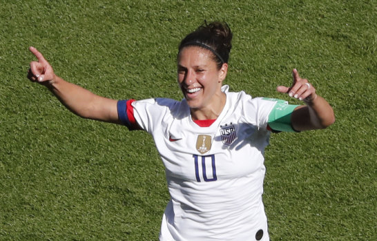 Carli Lloyd celebrates scoring for the US against Chile at the Parc des Princes in Paris on Sunday.