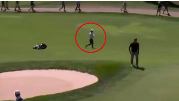 Alejandro Tosti’s caddie Cliff Ellis storms off the course.