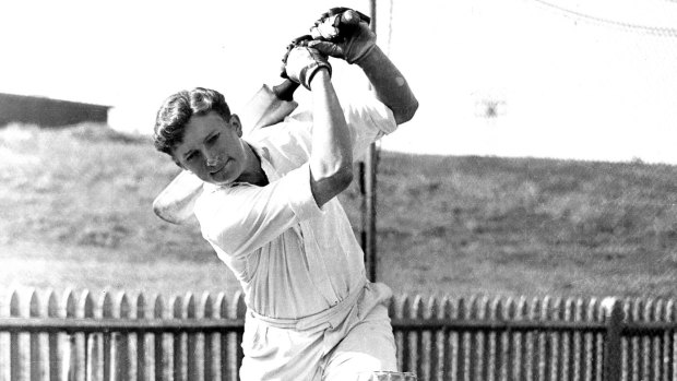 Richie Benaud pictured in the nets in 1952.
