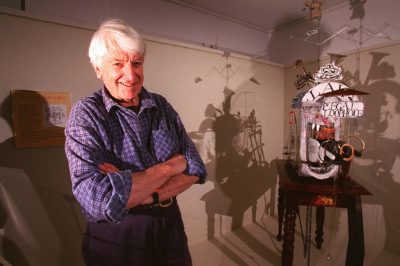 Bruce Petty with one of his sculptural works.