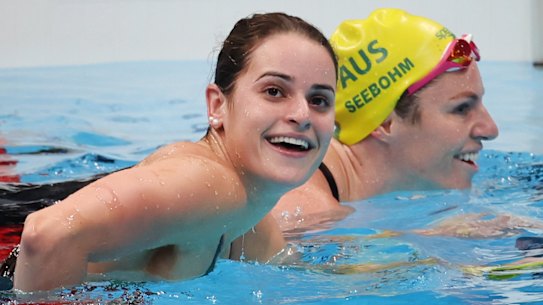Kaylee McKeown after winning gold in the 100m backstroke. 