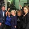 Daniel Andrews, then health minister Jill Hennessy (third from right) and union leader Diana Asmar (right) announcing the $2.2 million election commitment a week before the 2018 election campaign began. The grant was opposed by Health Department officials, and the subject of an IBAC inquiry.