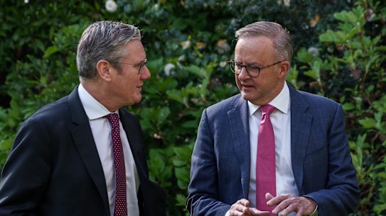 Keir Starmer and Anthony Albanese chat during the Australian prime minister’s visit to London in May 2023.