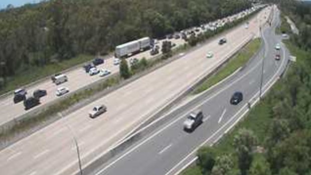 The view from a south-facing traffic camera on the M1 at Coomera about 11am on Monday.