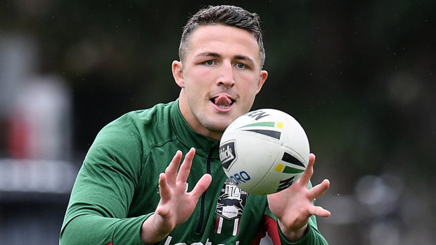 Sam Burgess at Rabbitohs training at Redfern Oval in the lead-up to their finals clash with Melbourne in September..