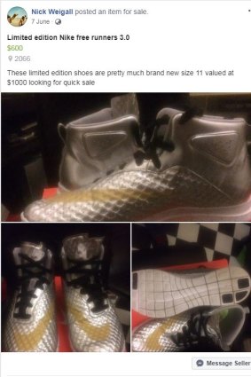 A pair of "limited edition" Nike sneakers for sale on Facebook Marketplace.