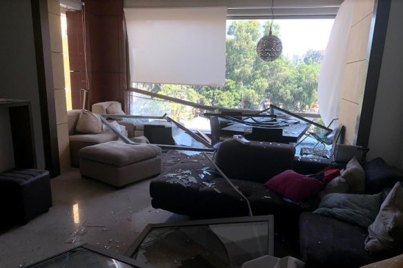 A photo of Samah Hadid's flat before she fled after the Beirut explosion.