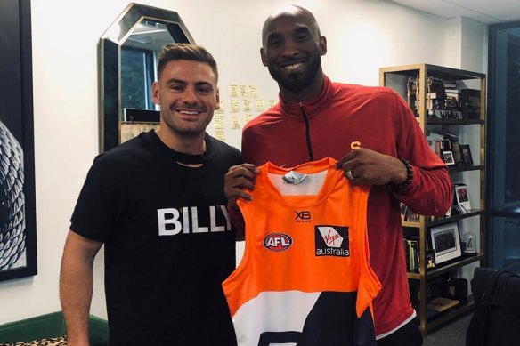GWS Giants captain Stephen Coniglio with Kobe Bryant in the former NBA star's Los Angeles office in November 2019.