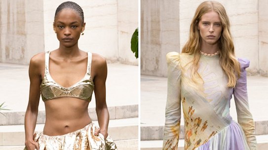 Nostalgic elements emerged of Australian beach life at Zimmermann’s runway debut in Paris.