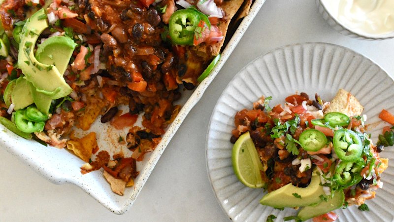 Loaded double-bean nachos with fresh pico de gallo