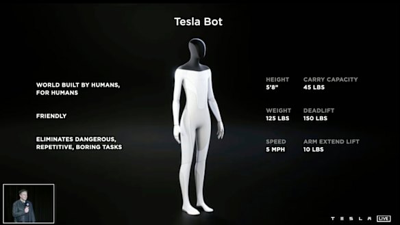 Elon Musk introduces a prototype humanoid robot during a Tesla livestream.