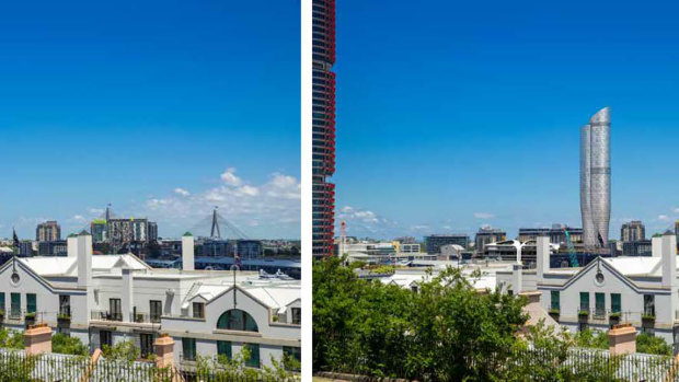 Artists impression of The Star's proposed tower. Existing (left) and proposed (right) south east view from Sydney Observatory. Taken from the Department of Planning and Environment Star Casino Modification Assessment Report, July 2019.